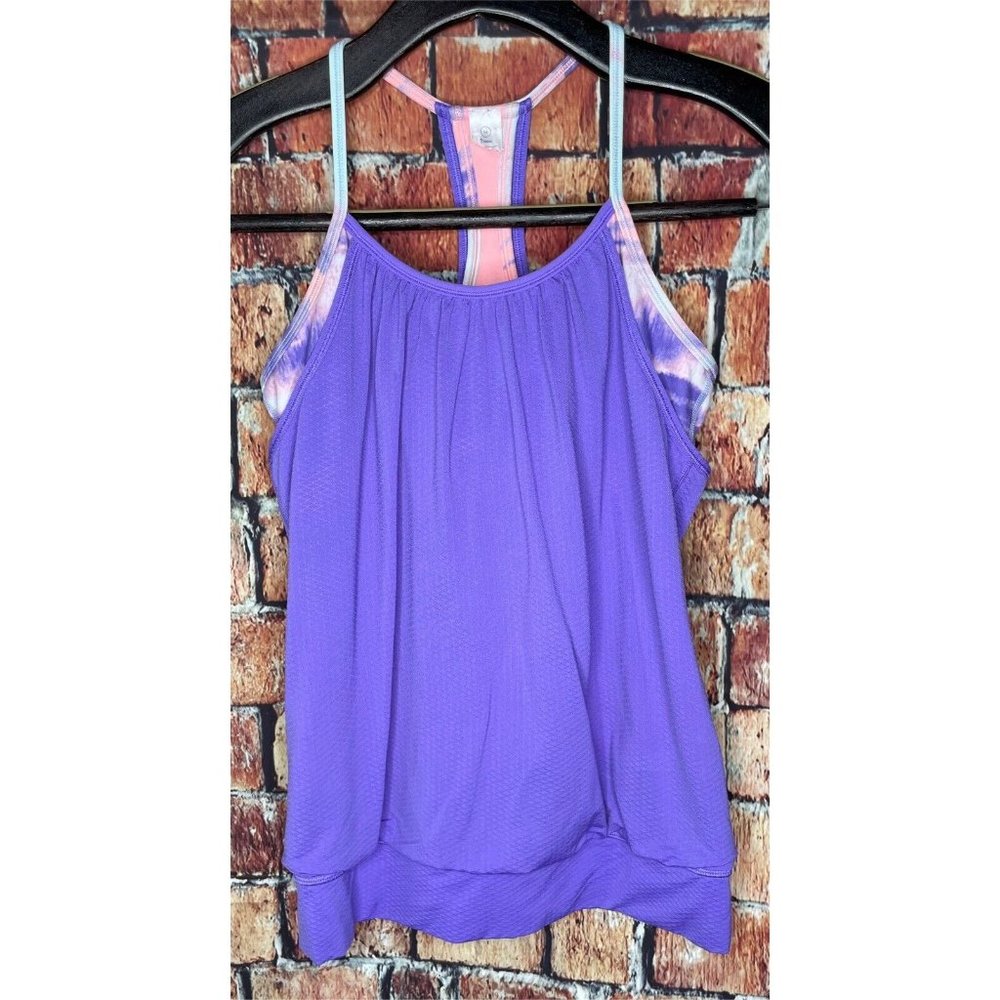 Ivivva by Lululemon Girls Tank Top 14 Purple Built in Bra Pleated Workout Play